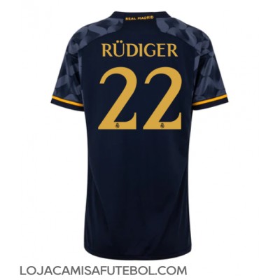 Camisa de Futebol Real Madrid Antonio Rudiger #22 Equipamento Secundário Mulheres 2023-24 Manga Curta
